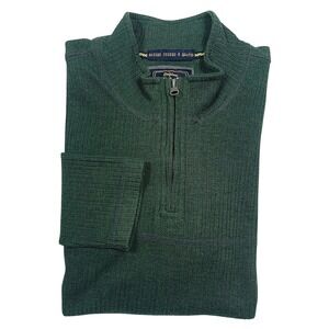 Vintage 1946 Quarter Zip Pullover Large Mens Green Ribbed Mock Neck Stoned Wash